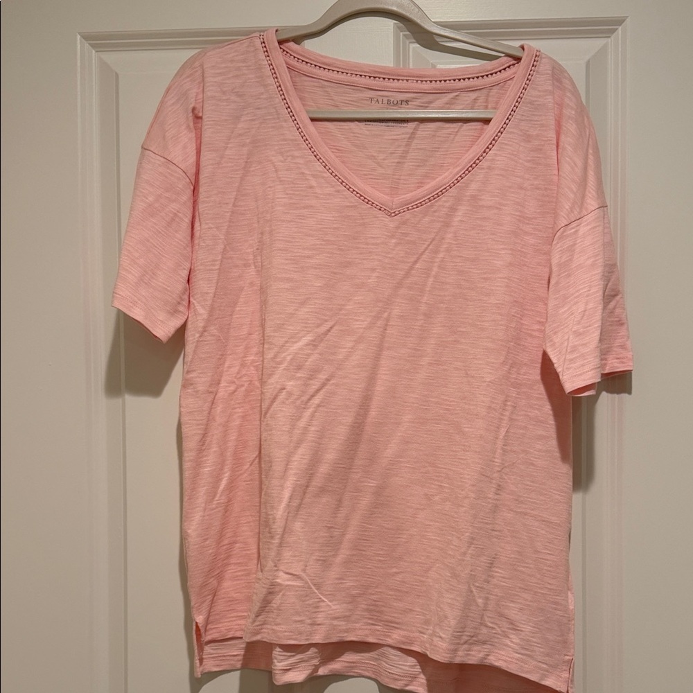 Talbots Salmon Pink V-Neck Textured Tee